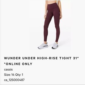 EUC Lululemon Wunder Under size 14